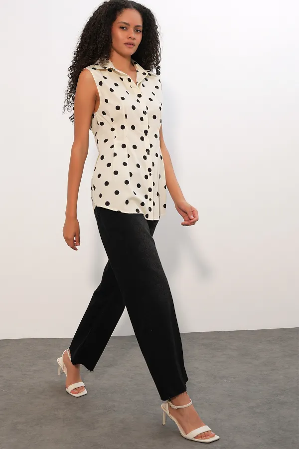 Women's Waist-Fit Polka Dot Shirt 20395 - Ecru