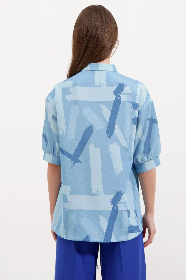 Chemise oversize à motifs 20226 - Bleue