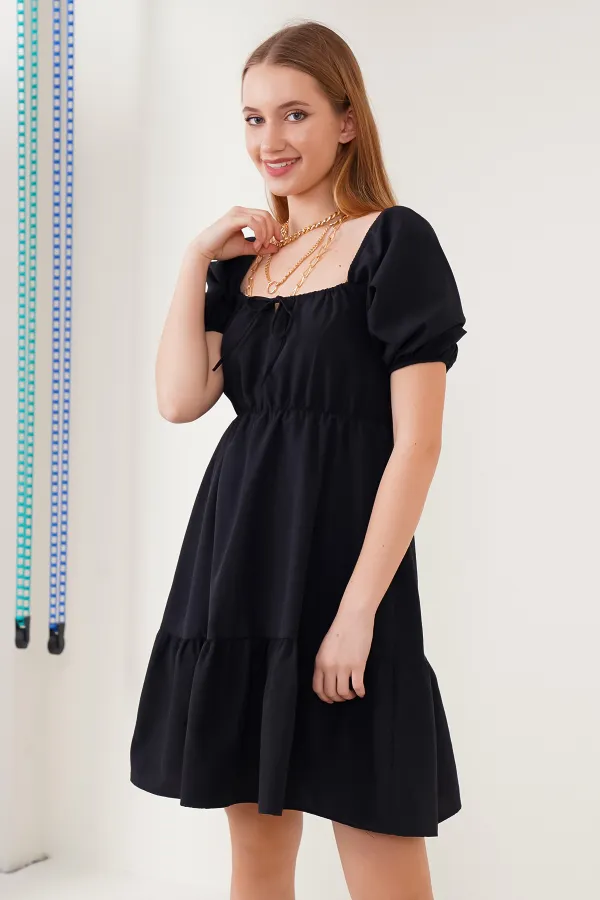 2351 Flared Poplin Dress - Black