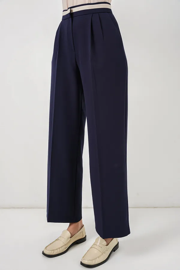 Kadın Geniş Paça Kumaş Pantolon 30088 - Lacivert