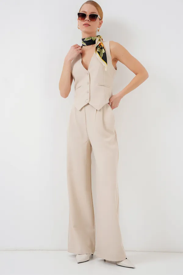 6709 Women's Vest and Trousers Two-Piece Set - Cream