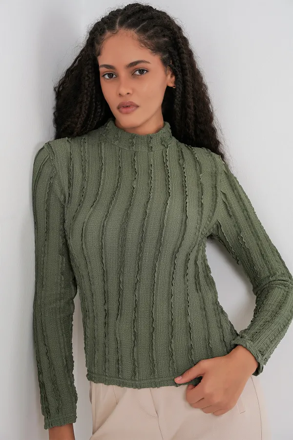 Kadın Dokulu Esnek Örme Bluz 975 - Haki
