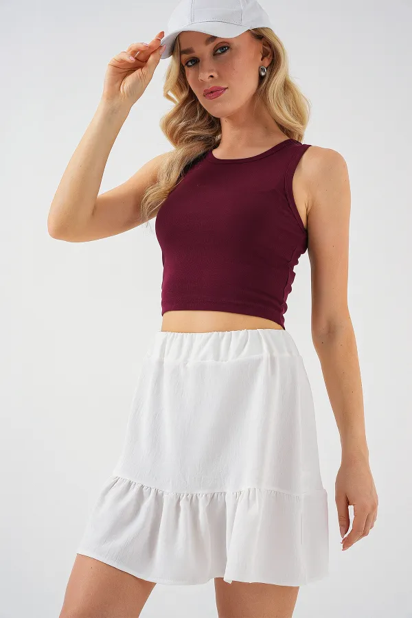 Kadın Ayrobin Mini Etek 8054 - Beyaz