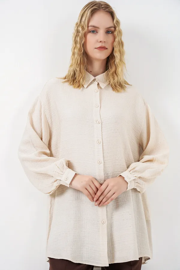 Women's Textured Oversize Tunic 5989 - Cream Women's Textured Oversize Tunic 5989 - Cream
