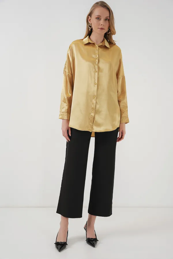 Chemise oversize en satin 3985 - Jaune doré