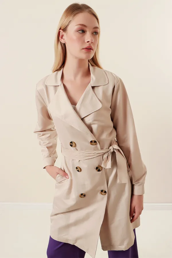 Trench-coat court croisé 5864 - Beige