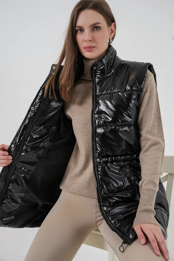 Kadın Parlak Şişme Yelek 5218 - Siyah