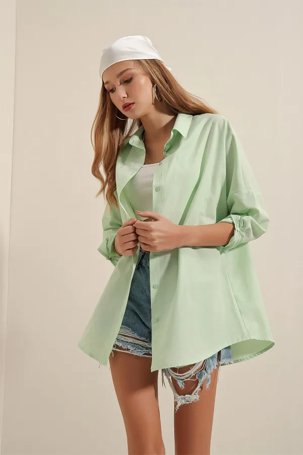 Chemise basique longue oversize 3900 - Vert clair