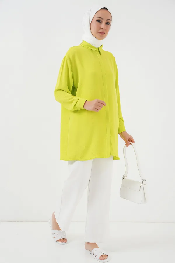 Kadın Uzun Gömlek Tunik 5945 - E.Yeşil