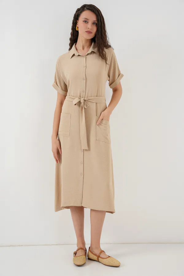 Robe à manches courtes pour femme 2214 - Beige