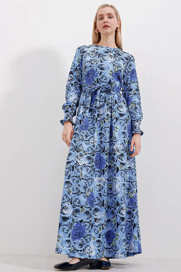 Robe hijab tricotée 1525 - Bleu marine clair