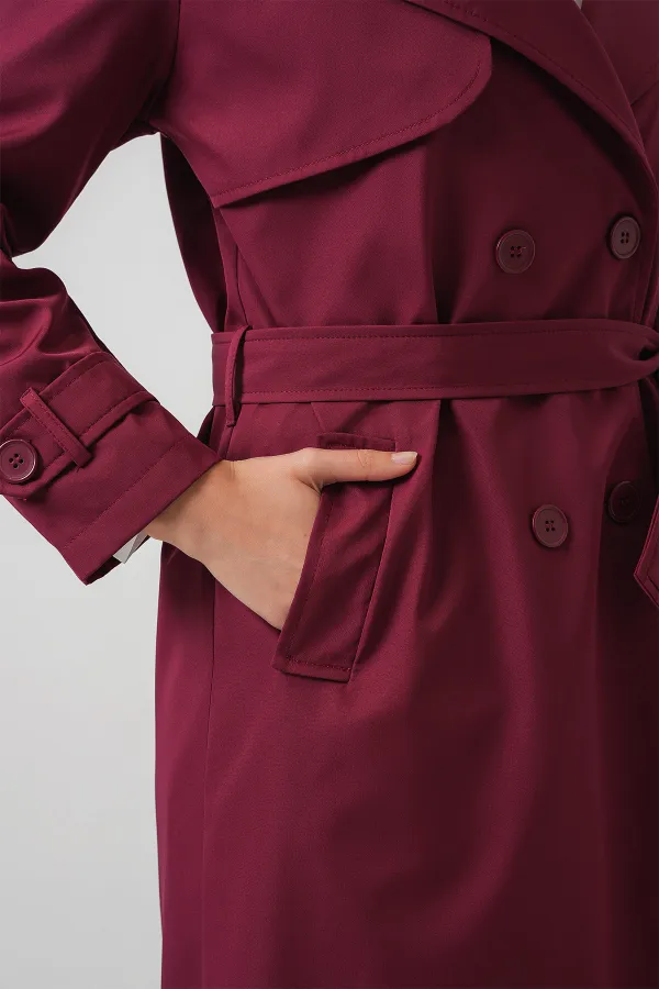 5918 Double-breasted Trench Coat - Claret Red