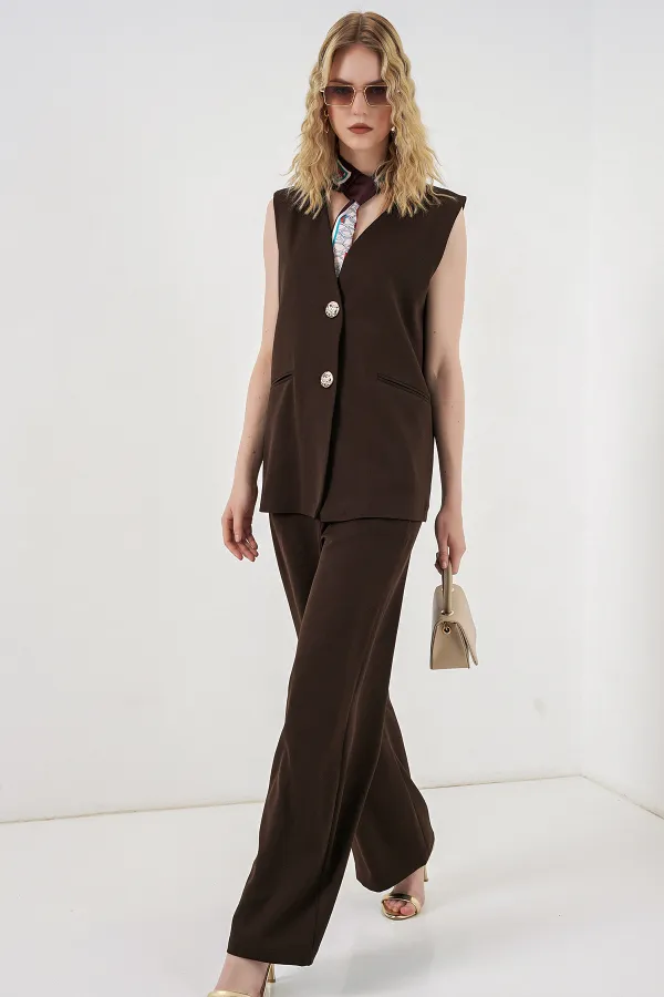 Women's Vest and Trousers Two-Piece Set 30086 - Brown