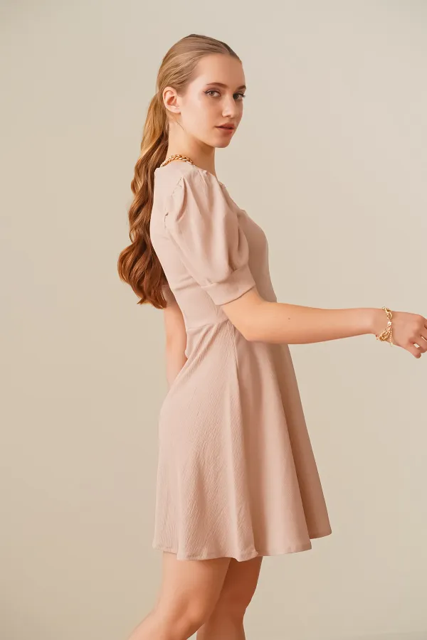 2339 Square Neck Knitted Dress - Biscuit