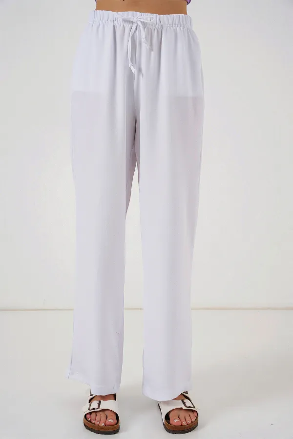 Women's Wide Leg Linen Trousers 6735 - White