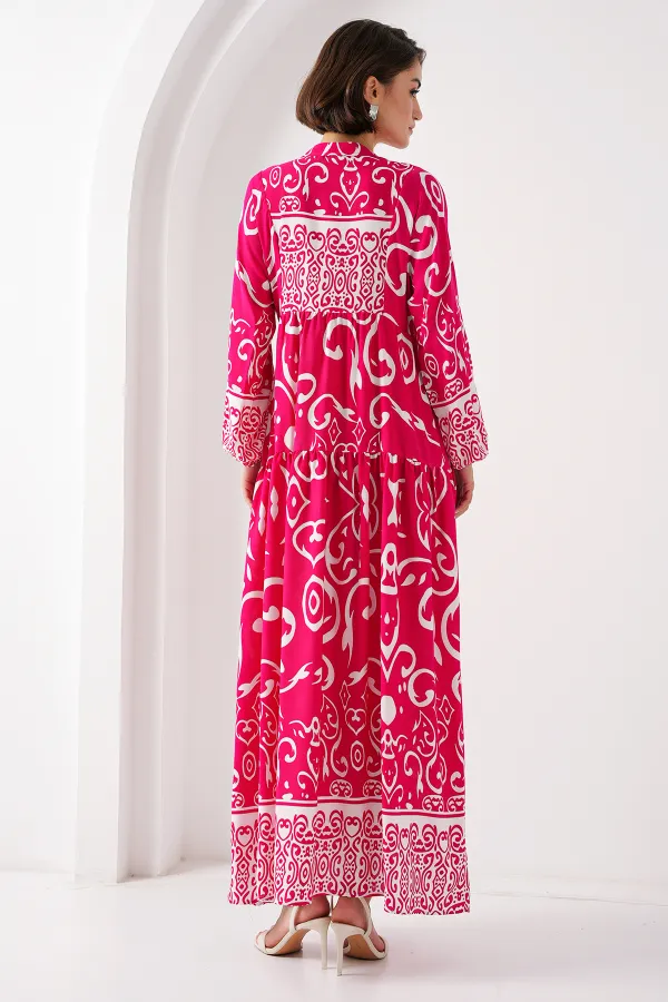 Robe hijab à motifs authentiques 2423 - L. Fuchsia