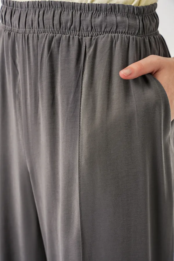 Women's Wide Leg Trousers with Elastic Waistband 30087 - Anthracite Women's Wide Leg Trousers with Elastic Waistband 30087 - Anthracite