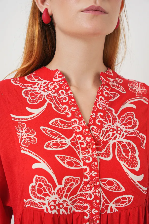 Robe longue hijab à motifs pour femme 2585 - Rouge foncé