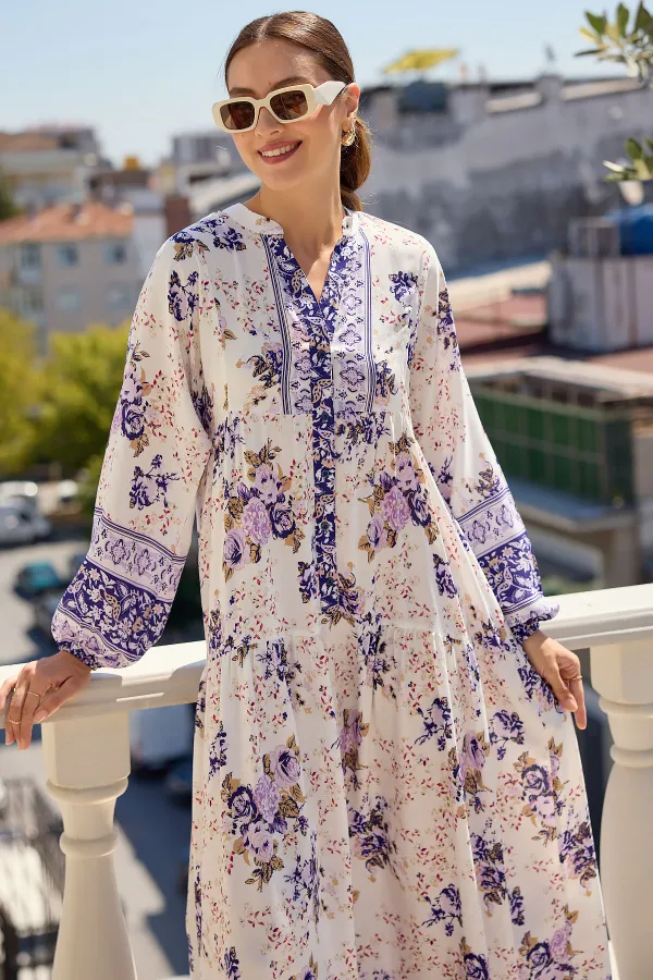 Robe hijab authentique à motifs 2423 - Violet
