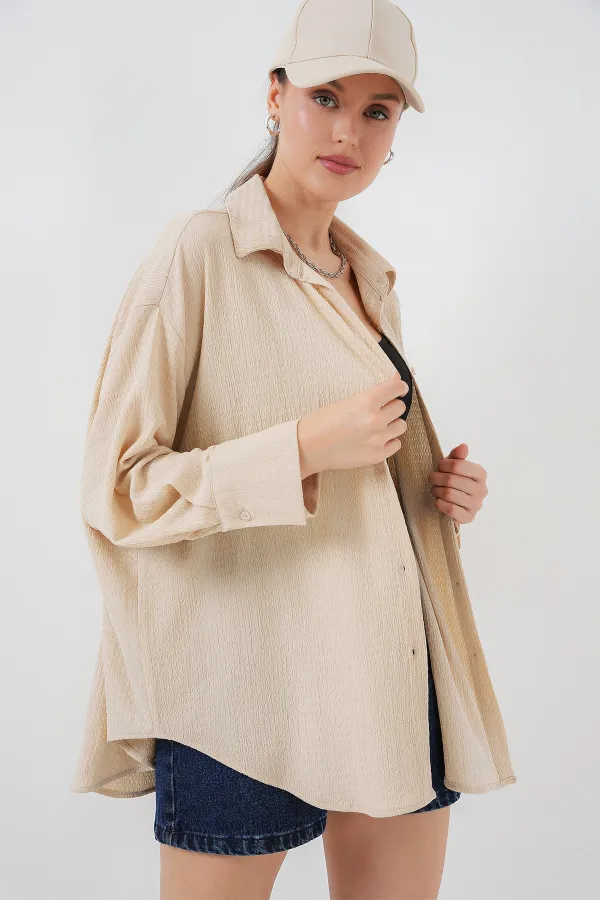 Chemise oversize en maille pour femme 20264 - Beige