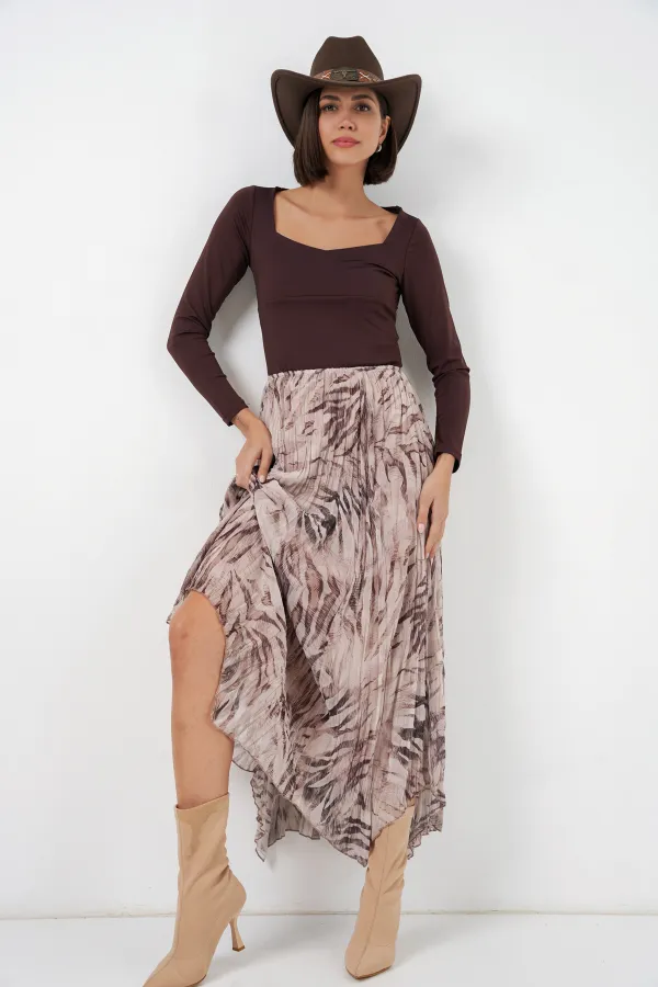 Women's Asymmetrical Chiffon Skirt 8056 - Beige