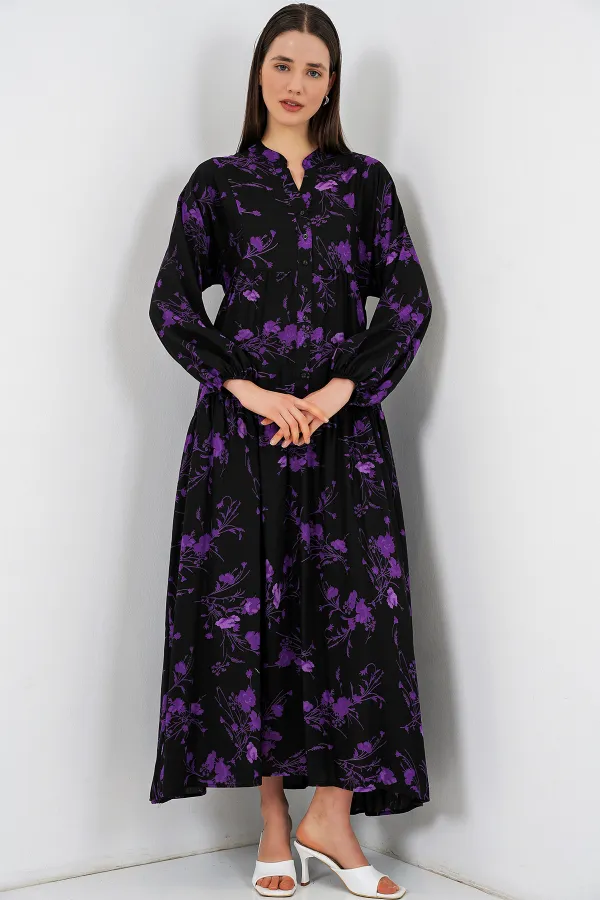 Robe longue hijab à motifs pour femme 2585 - Noir intense