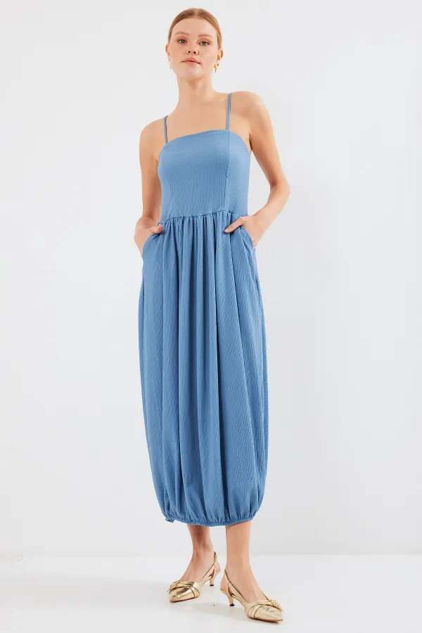 Robe salopette en maille à bretelles 2492 - Indigo