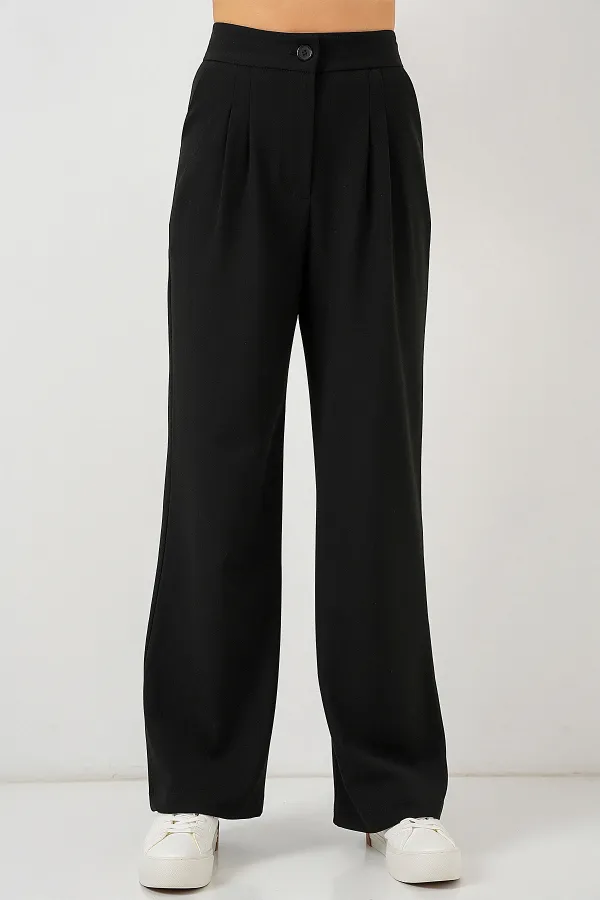 6638 Yüksek Bel Palazzo Pantolon - D. Siyah