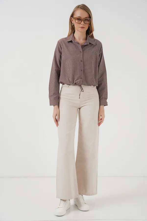 Chemise rayée à manches longues 20276 - Marron