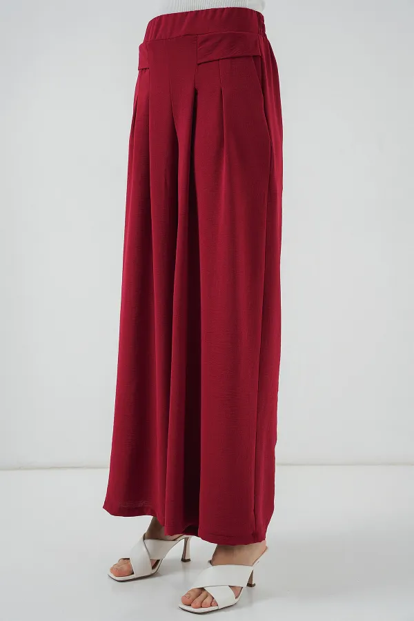 Women's Wide Leg Pleated Trousers 6718 - Red