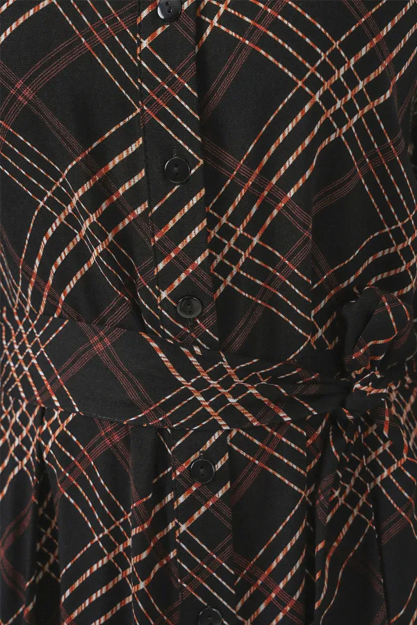 Kadın Boydan Düğmeli Uzun Tesettür Elbise 2588 - Siyah