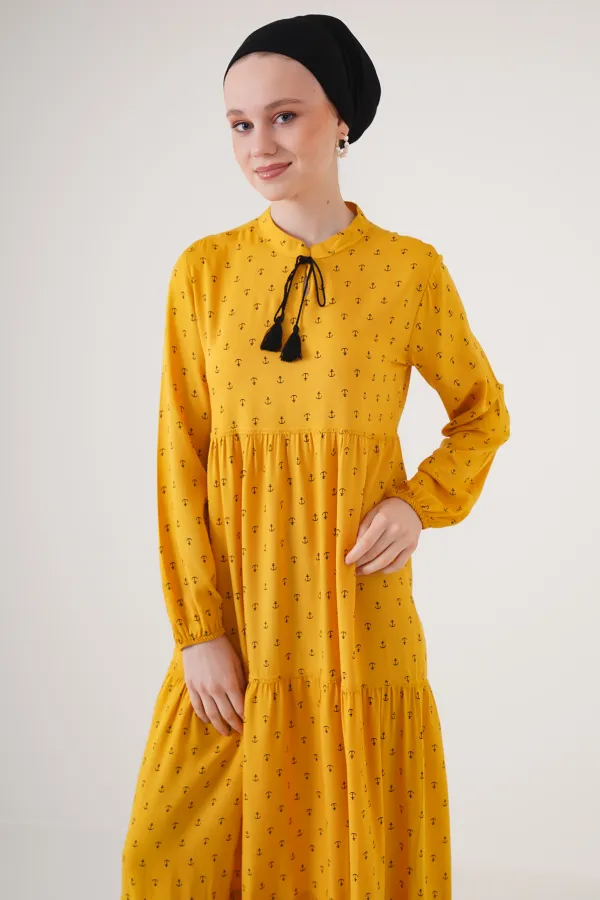 1627 Collar-Tie Hijab Dress - Mustard