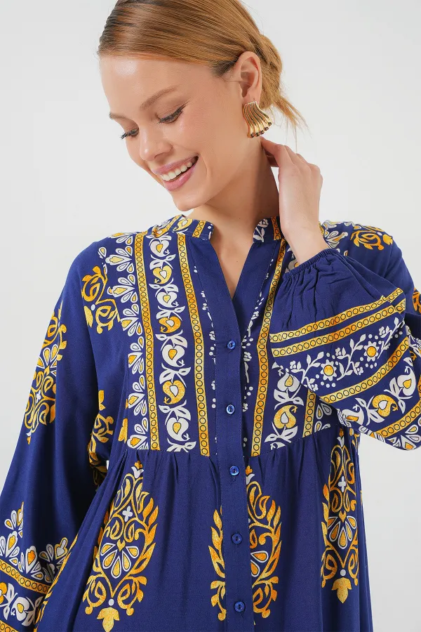 Robe hijab à motifs authentiques 2423 - Bleu marine 6
