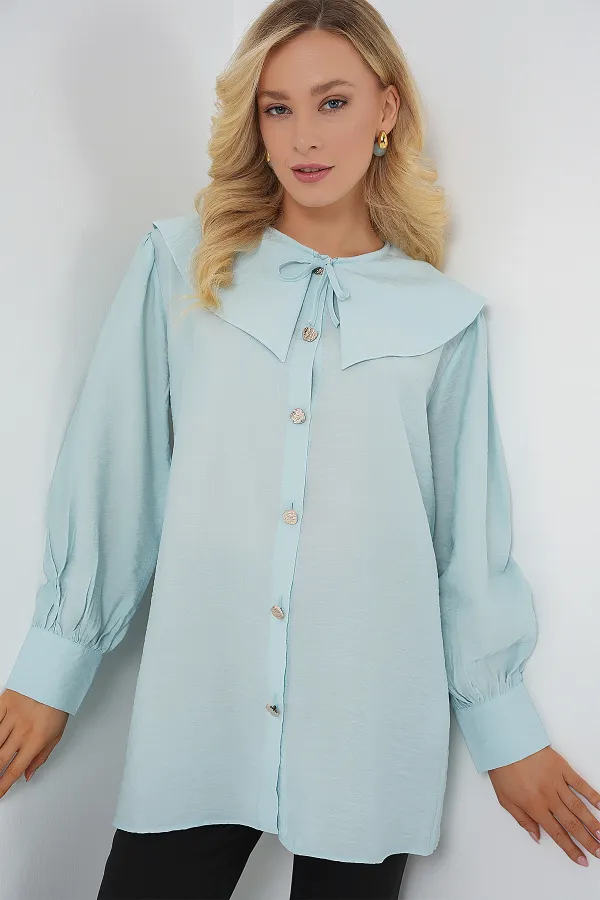 Women's Peter Pan Collar Long Tunic 5967 - Turquoise