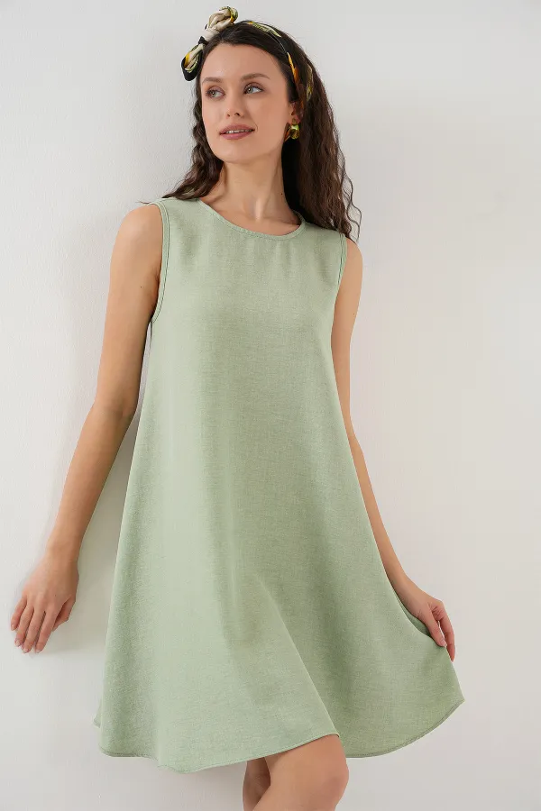 2444 Mini Linen Dress - E.Green