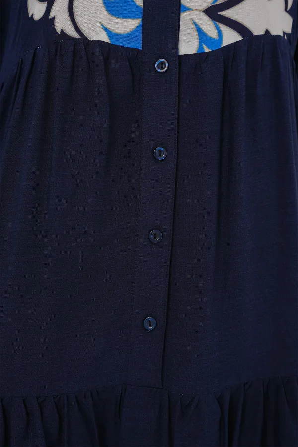 Robe hijab à motifs authentiques 2423 - Bleu marine 4