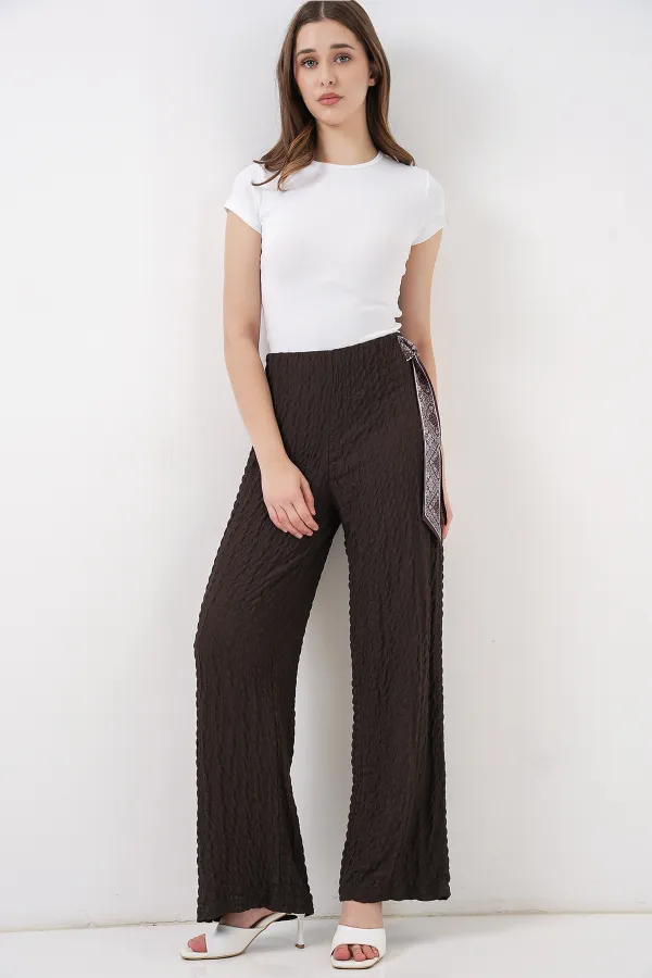 Kadın Fularlı Örme Pantolon 30070 - Kahverengi