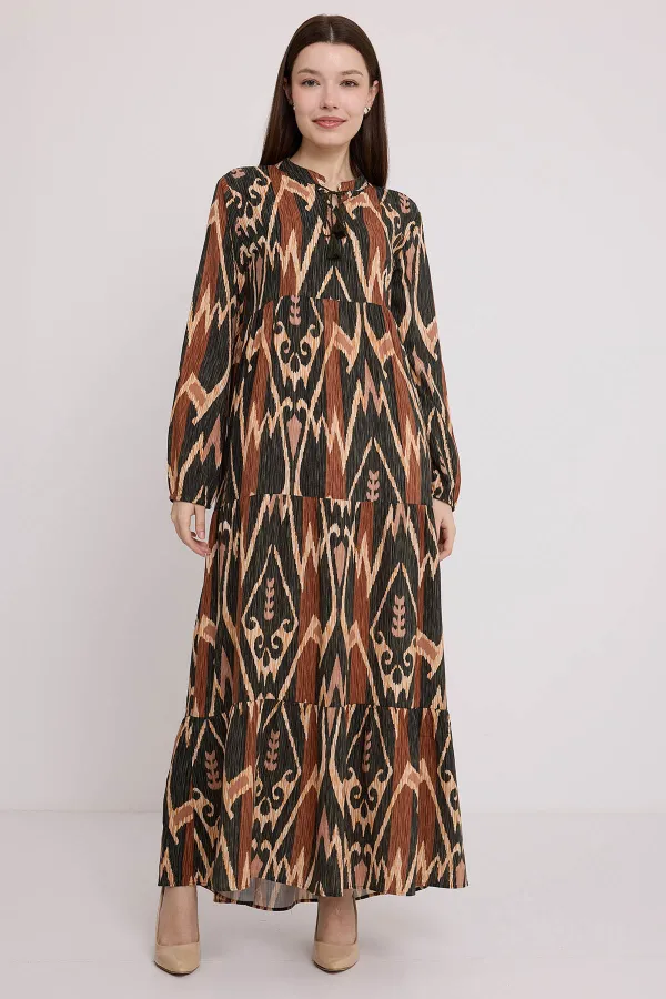 1627 Collar-Tie Hijab Dress - H. Khaki