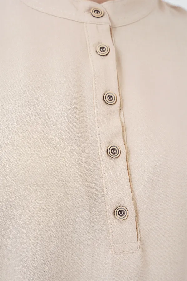 6678 Keten Tunik Pantolon İkili Takım - Bej