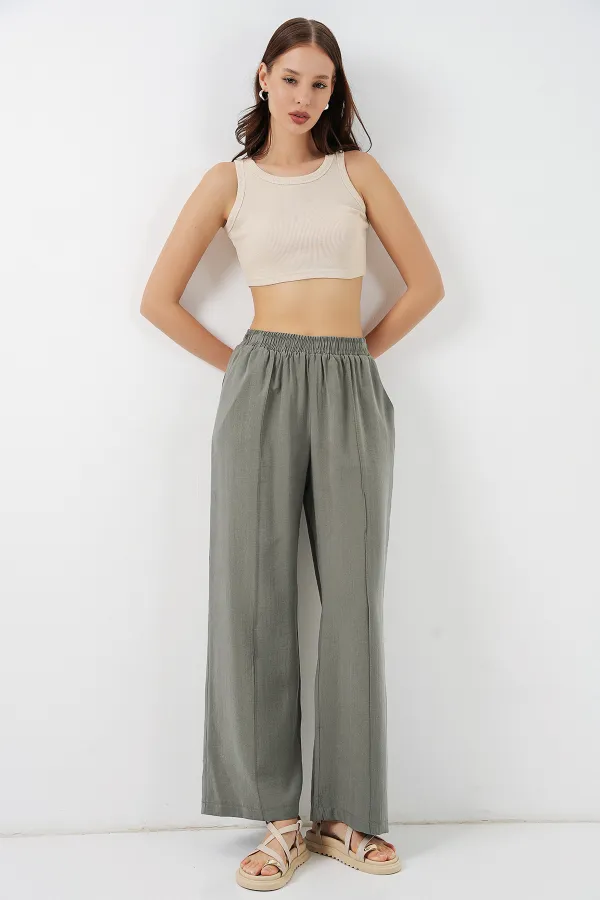 Kadın Beli Lastikli Bol Paça Pantolon 30087 - Gri