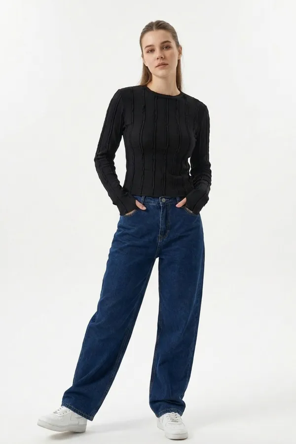 Kadın Dokulu Örme Bluz 980 - Siyah