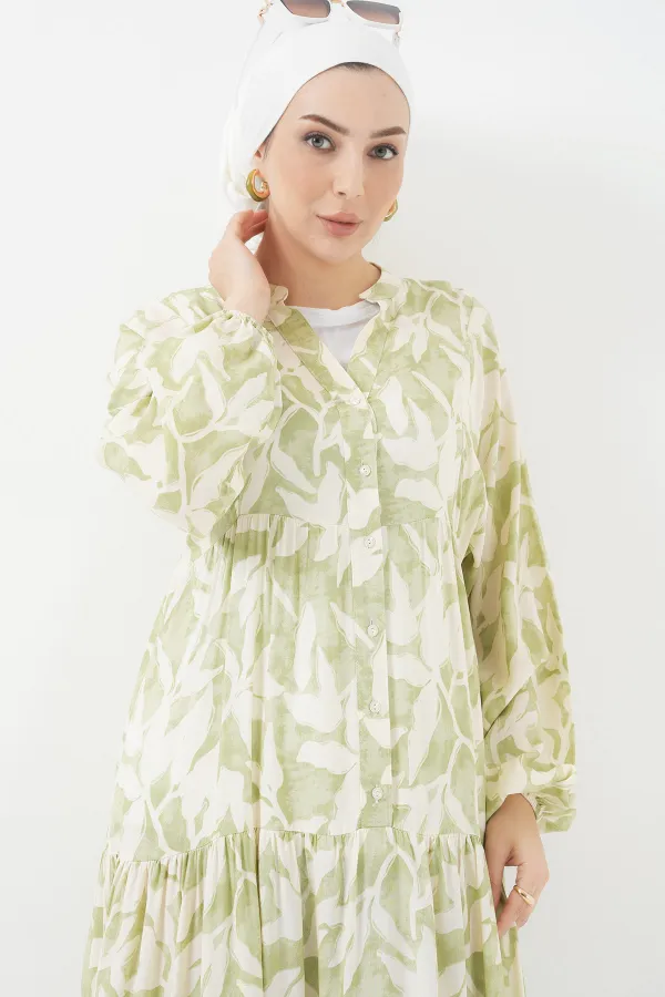 Robe hijab à motifs authentiques 2423 - Vert clair