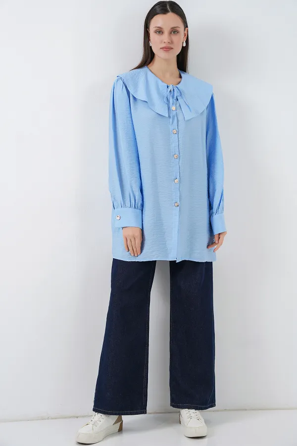 Kadın Bebe Yaka Uzun Tunik 5967 - Mavi
