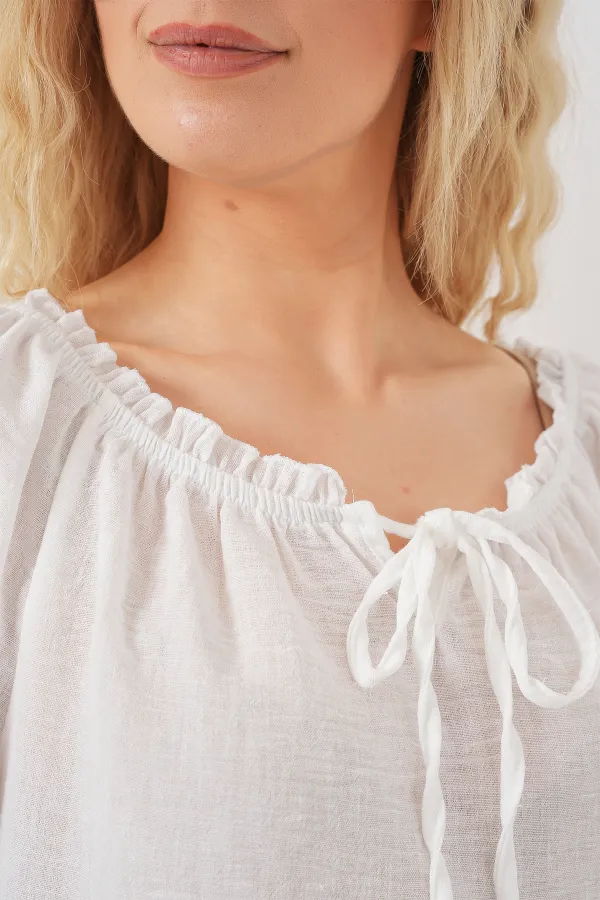 Chemisier à volants pour femme 959 - Blanc