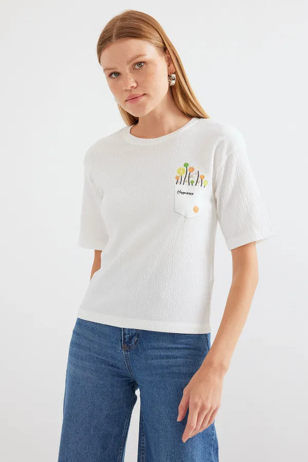 T-shirt basique imprimé en maille 912 - Blanc