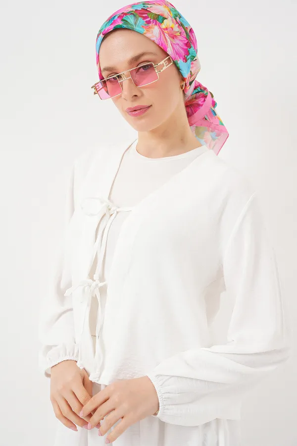 Kadın Ayrobin Kimono Etek İkili Takım 8047 - Beyaz