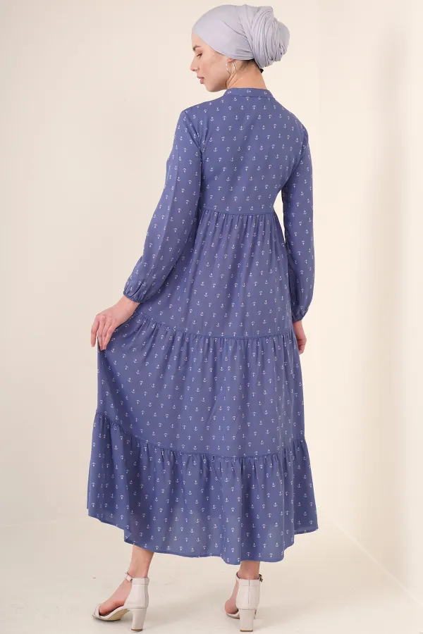 1627 Lace-Up Hijab Dress - Blue