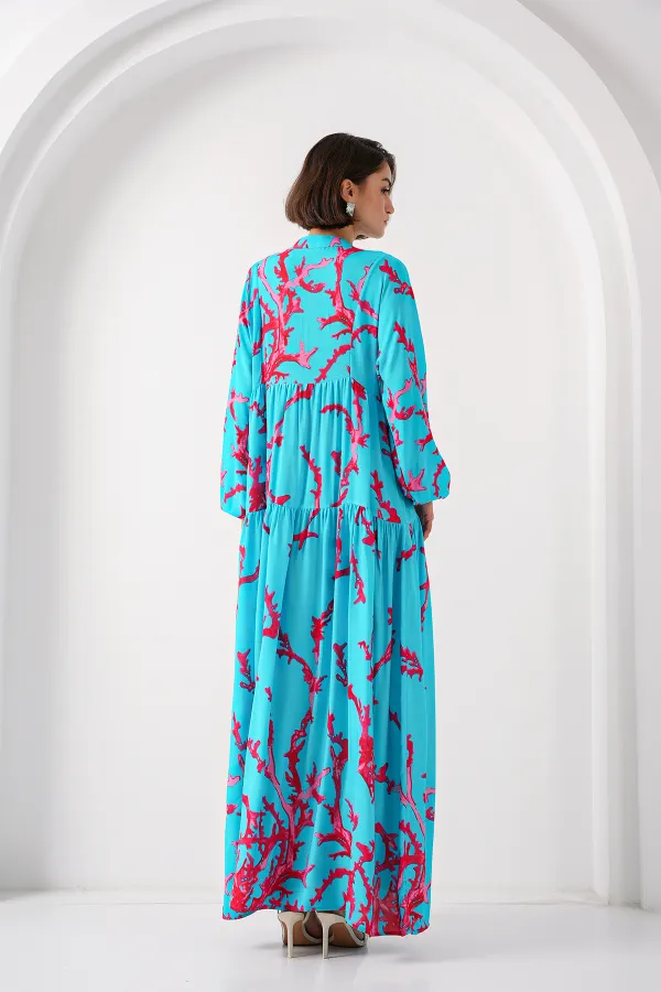 Robe hijab à motifs authentiques 2423 - Bleu glacier