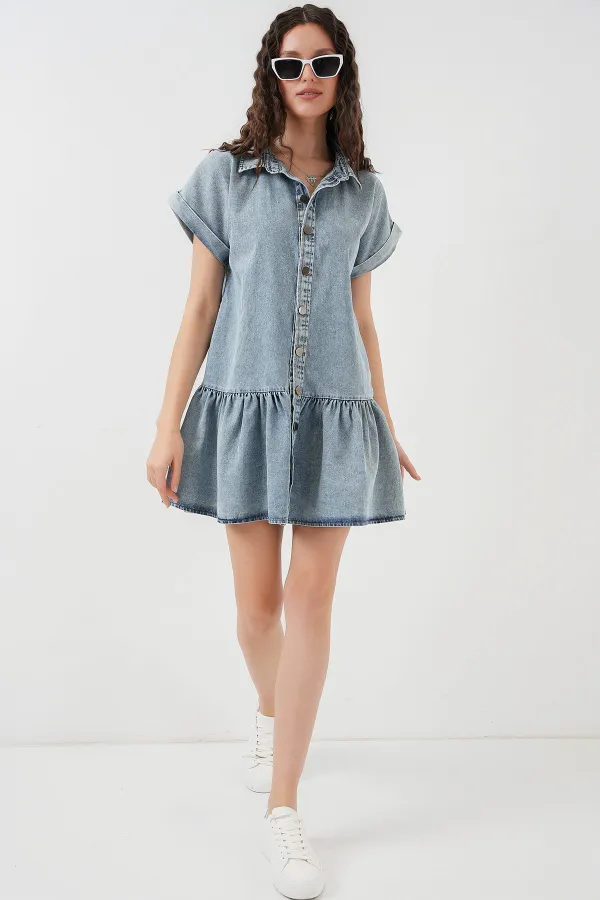 Kadın Kısa Kot Elbise 2530 - Mavi