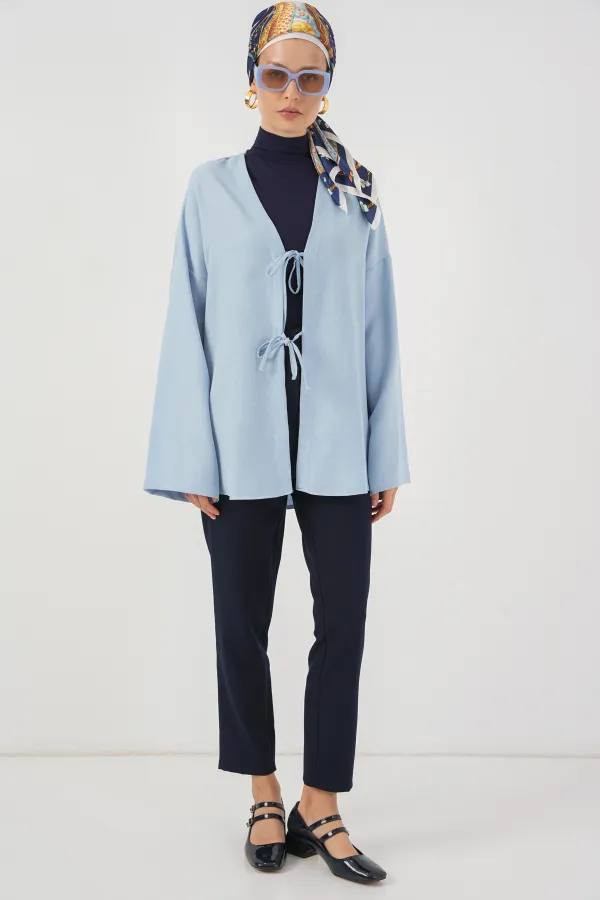Keten Tesettür Kimono 5968 - Mavi